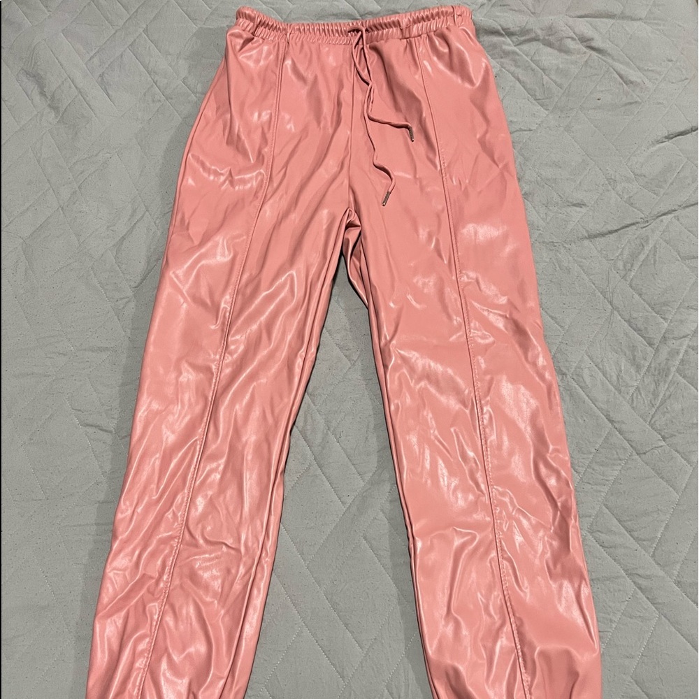 Pink leather pants